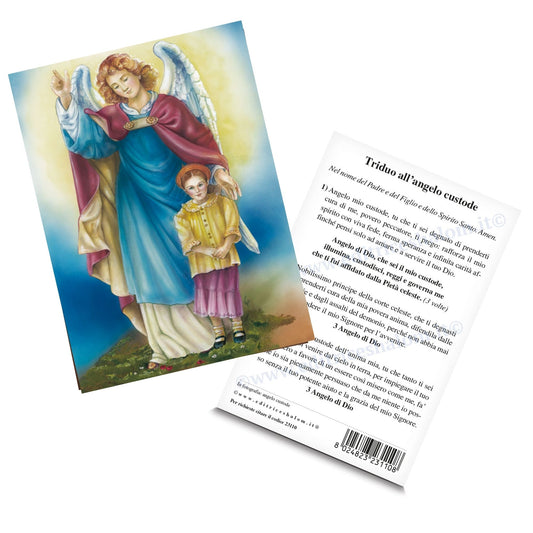 Cartolina angelo custode. Sul retro "Triduo all'angelo custode"