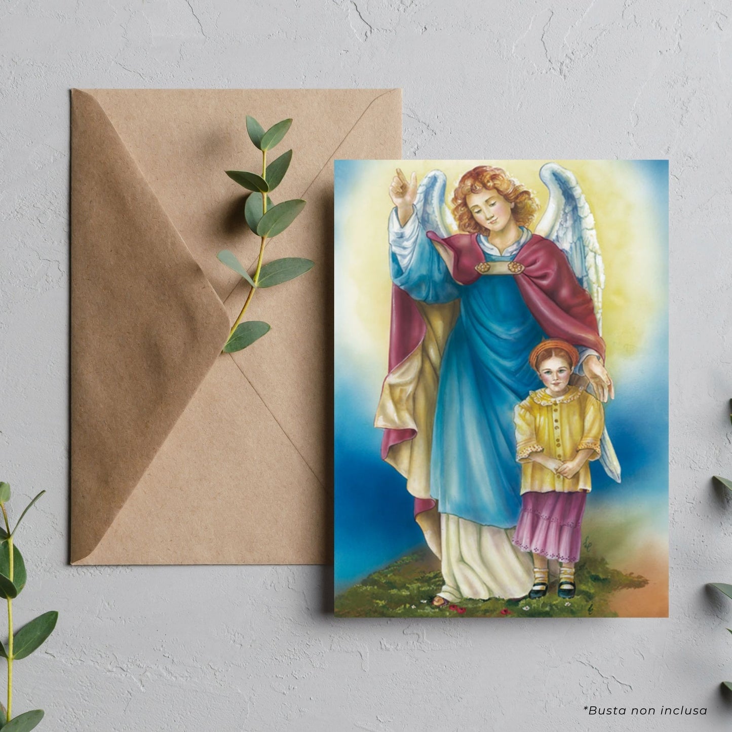 Cartolina angelo custode. Sul retro "Triduo all'angelo custode"