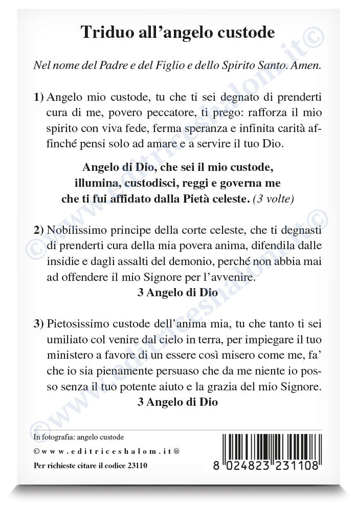 Cartolina angelo custode. Sul retro "Triduo all'angelo custode"