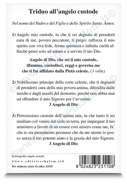 Cartolina angelo custode. Sul retro "Triduo all'angelo custode"