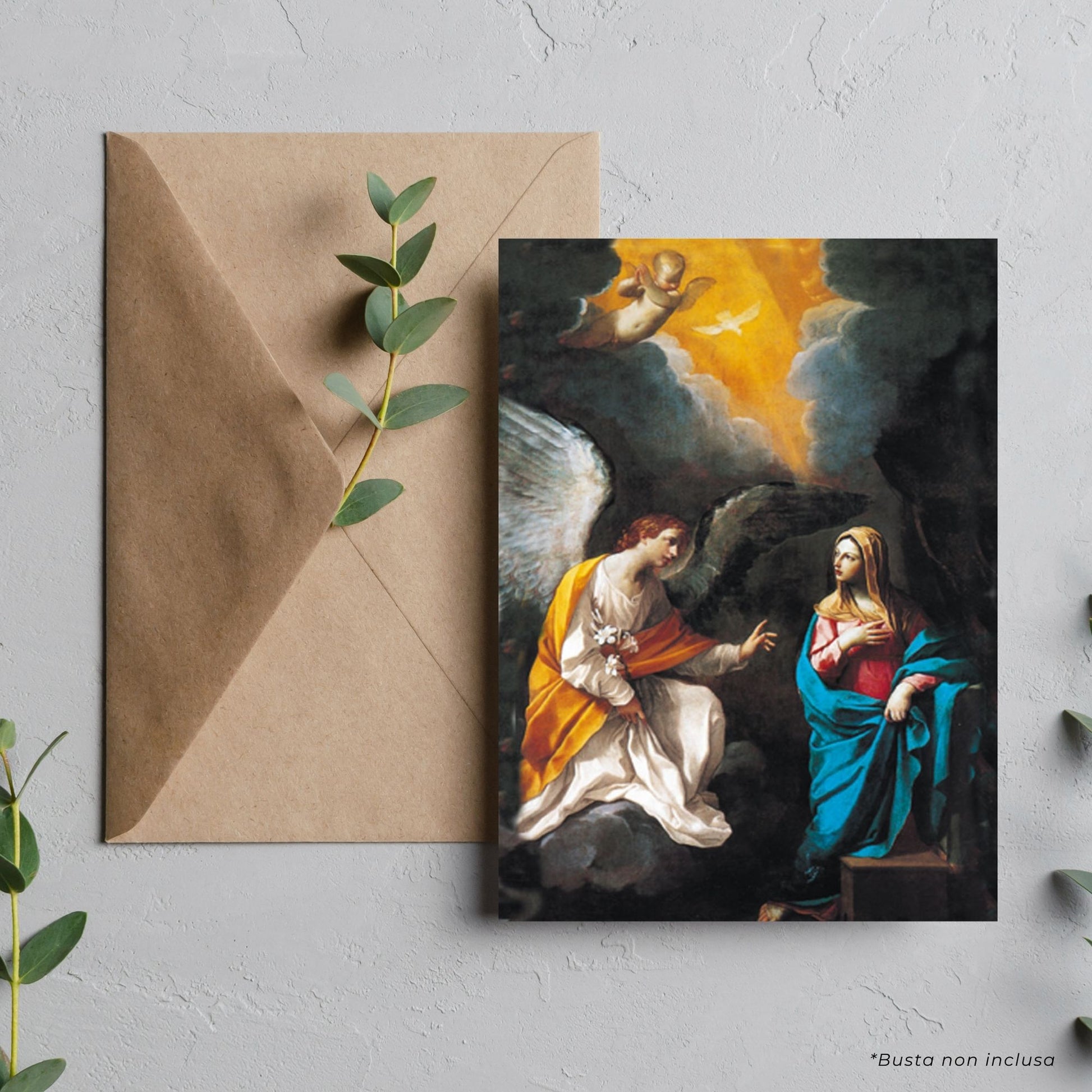 Cartolina san Gabriele (annunciazione). Sul retro "Preghiera a san Gabriele arcangelo"