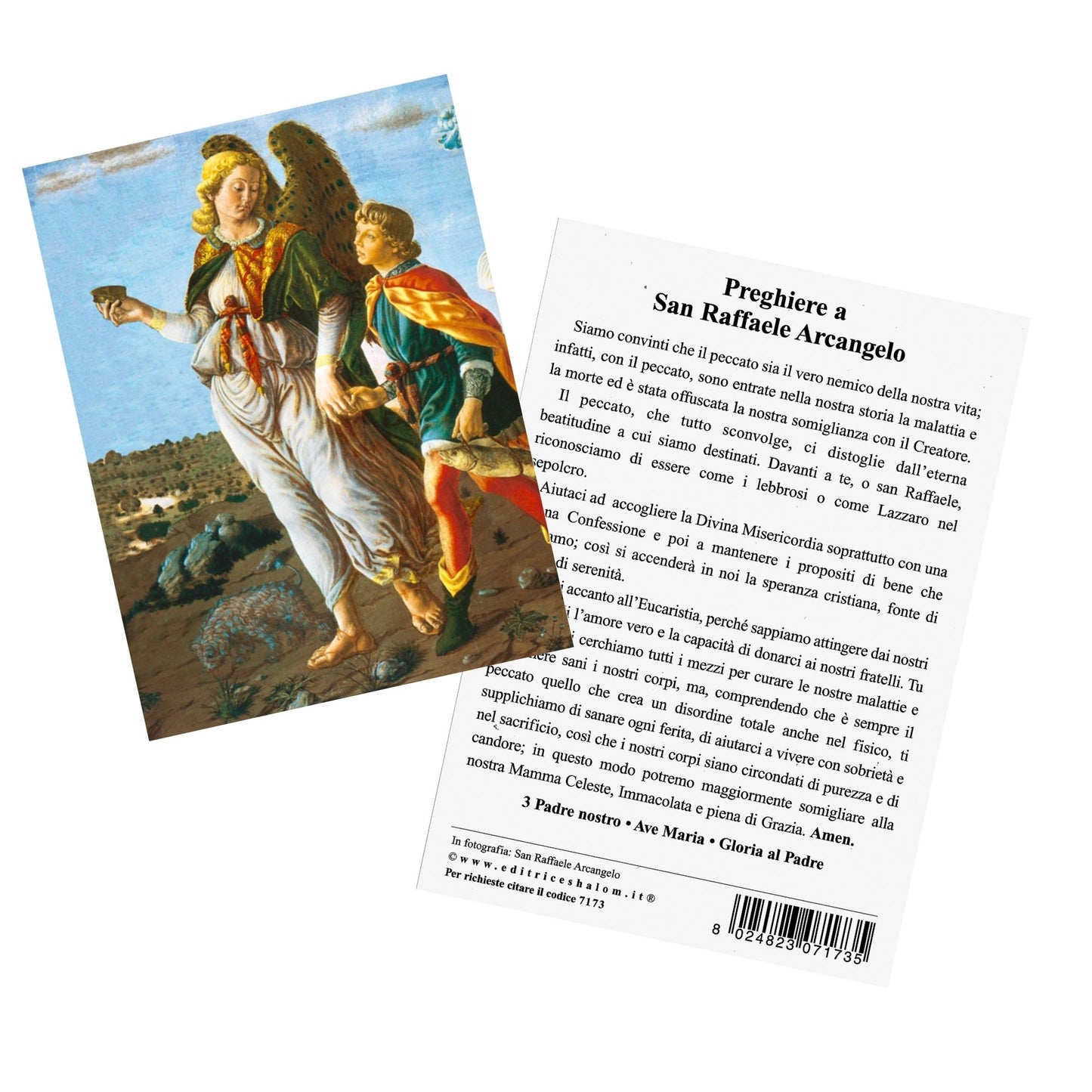 Cartolina san Raffaele arcangelo. Sul retro "Preghiera a san Raffaele arcangelo"