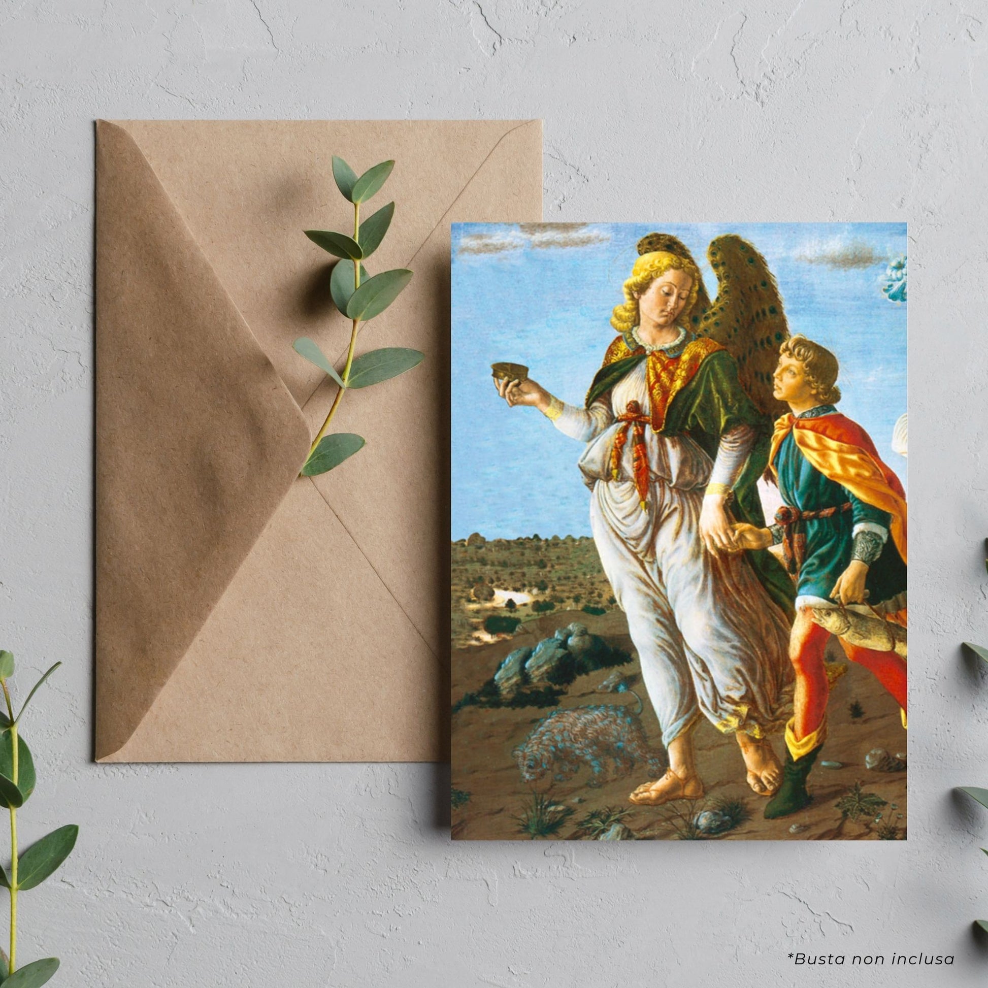 Cartolina san Raffaele arcangelo. Sul retro "Preghiera a san Raffaele arcangelo"
