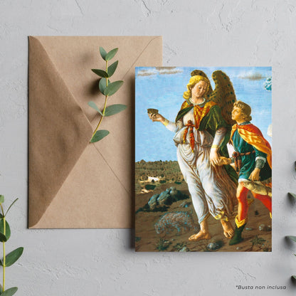 Cartolina san Raffaele arcangelo. Sul retro "Preghiera a san Raffaele arcangelo"