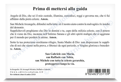Cartolina arcangeli. Sul retro "Preghiera prima di mettersi alla guida"