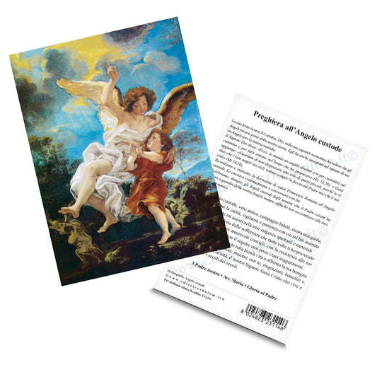 Cartolina angelo custode. Sul retro "Preghiera all'angelo custode"