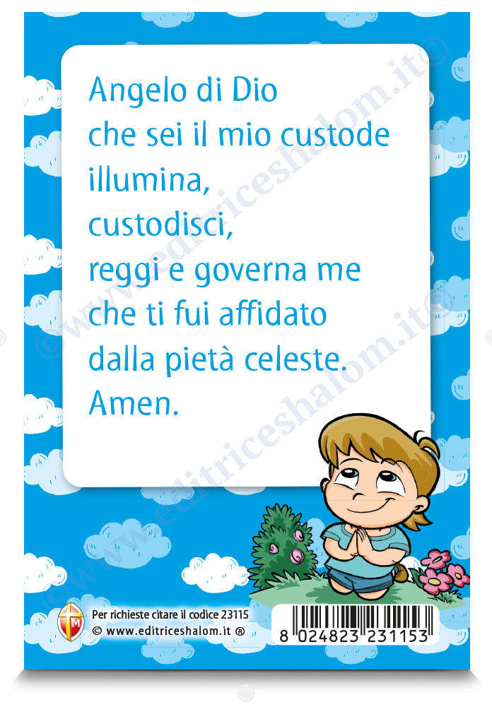 Cartolina Angelo Custode - linea bimbo. Sul retro preghiera  "Angelo di Dio..."
