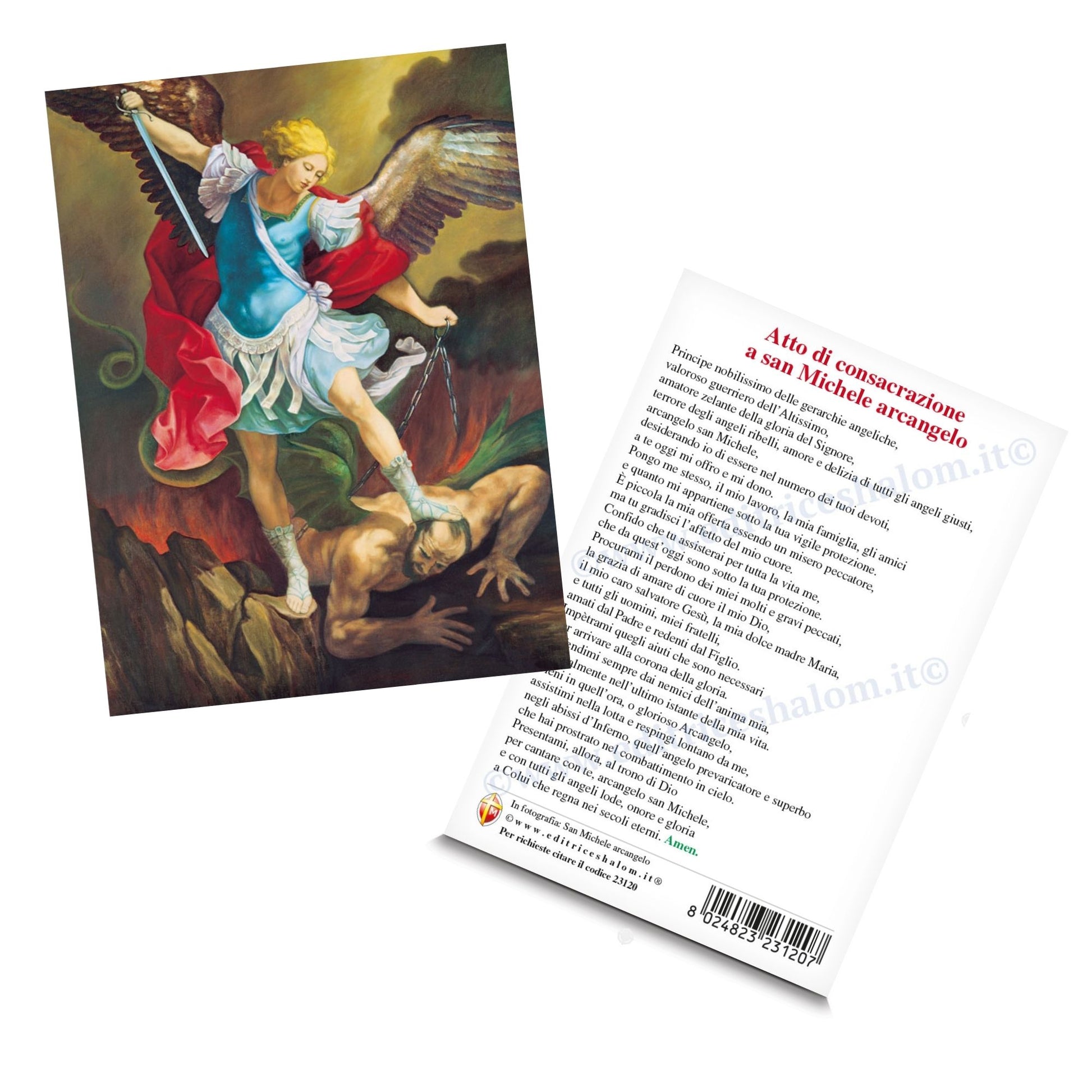 Cartolina san Michele arcangelo. Sul retro "Consacrazione a san Michele arcangelo"