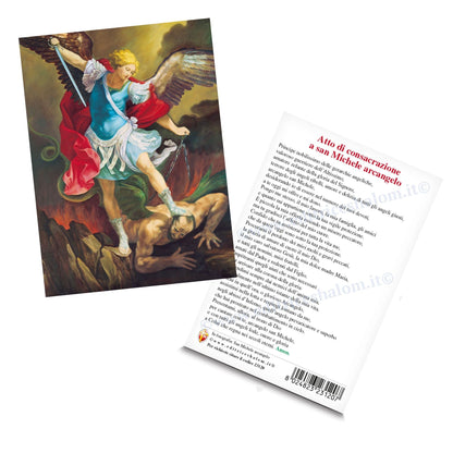 Cartolina san Michele arcangelo. Sul retro "Consacrazione a san Michele arcangelo"
