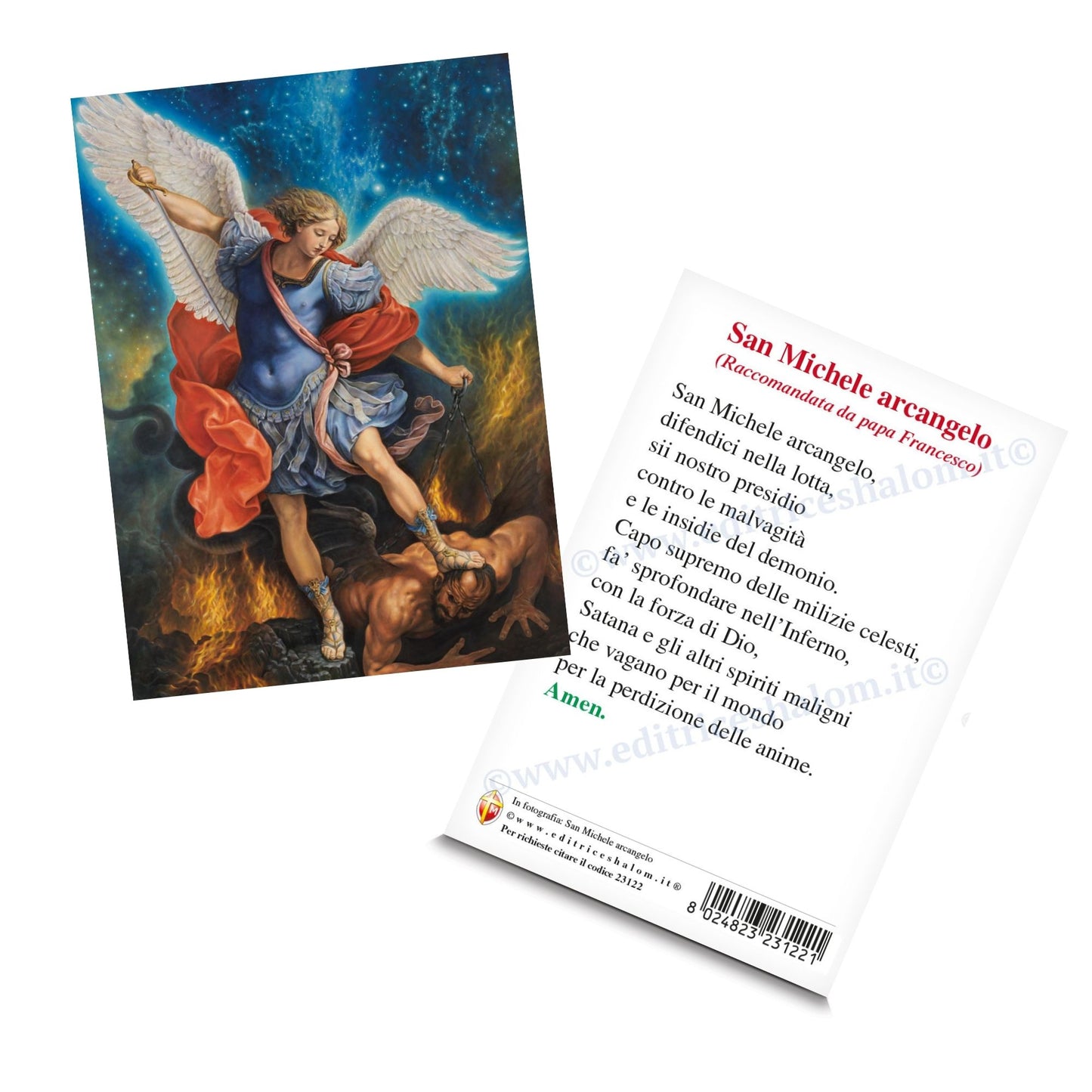 Cartolina San Michele Arcangelo con retro "Preghiera a San Michele" raccomandata da Papa Francesco