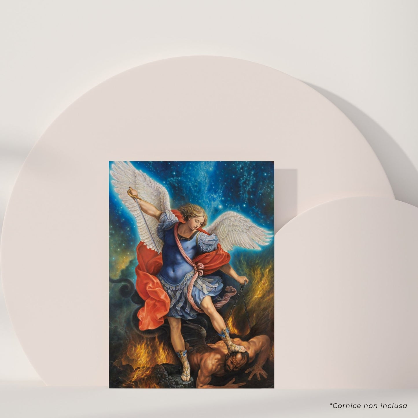 Cartolina San Michele Arcangelo con retro "Preghiera a San Michele" raccomandata da Papa Francesco