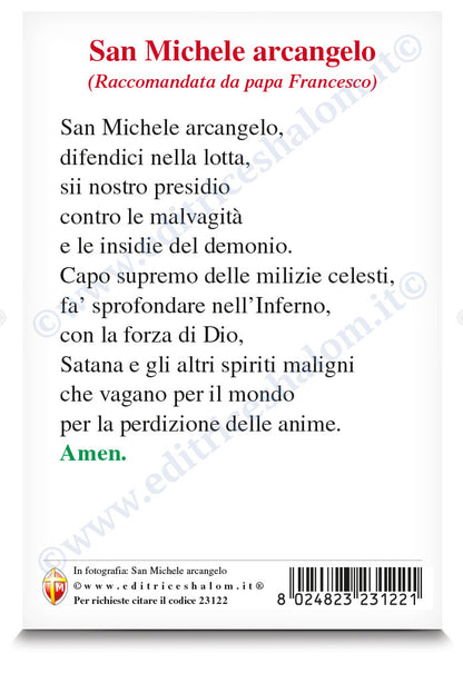 Cartolina San Michele Arcangelo con retro "Preghiera a San Michele" raccomandata da Papa Francesco