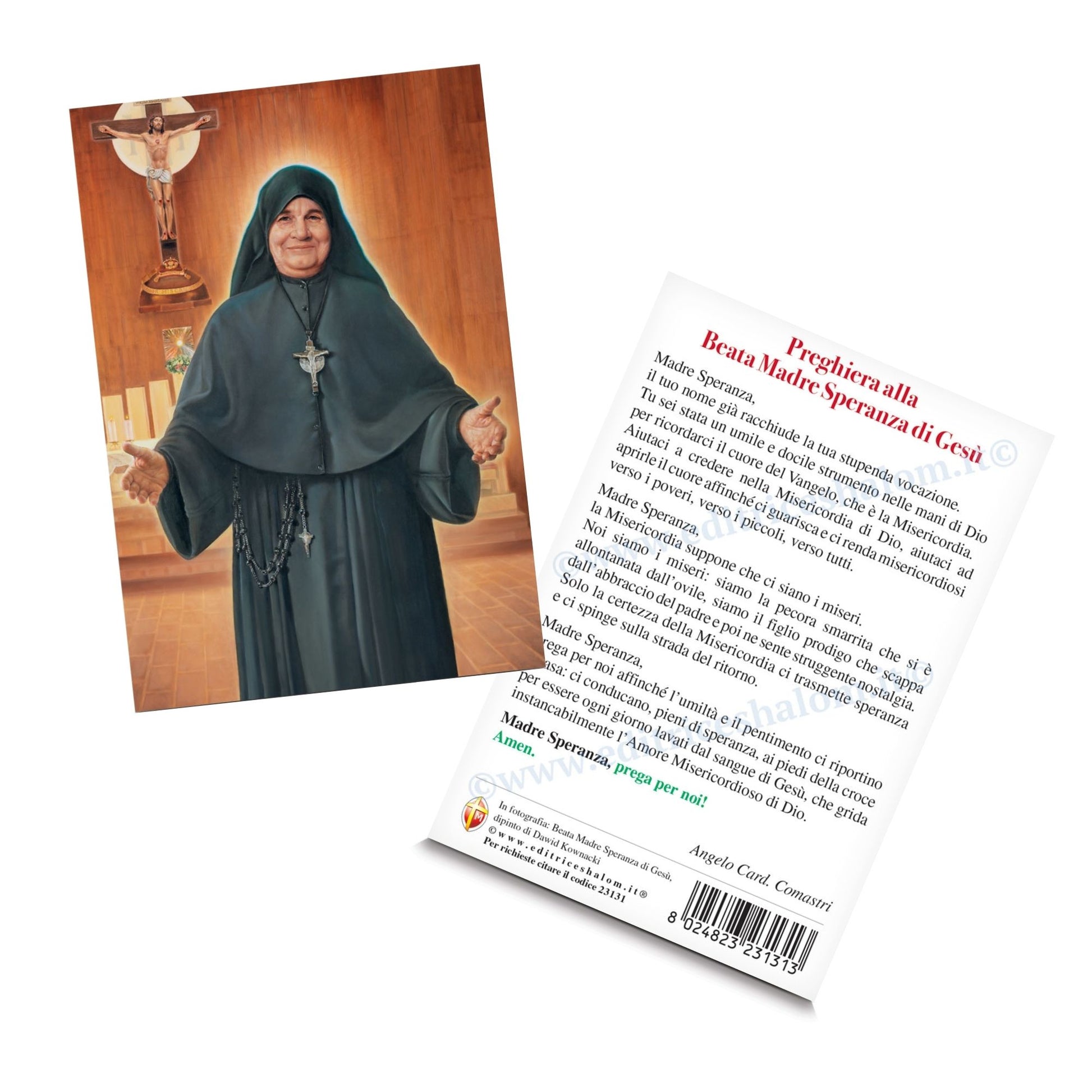 Cartolina Beata Madre Speranza di Gesù. Sul retro "Preghiera alla Beata Madre Speranza di Gesù"