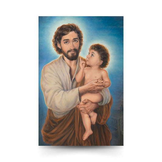 Cartolina san Giuseppe (dipinto di Dawid K.). Sul retro "San Giuseppe, a te ricorriamo"