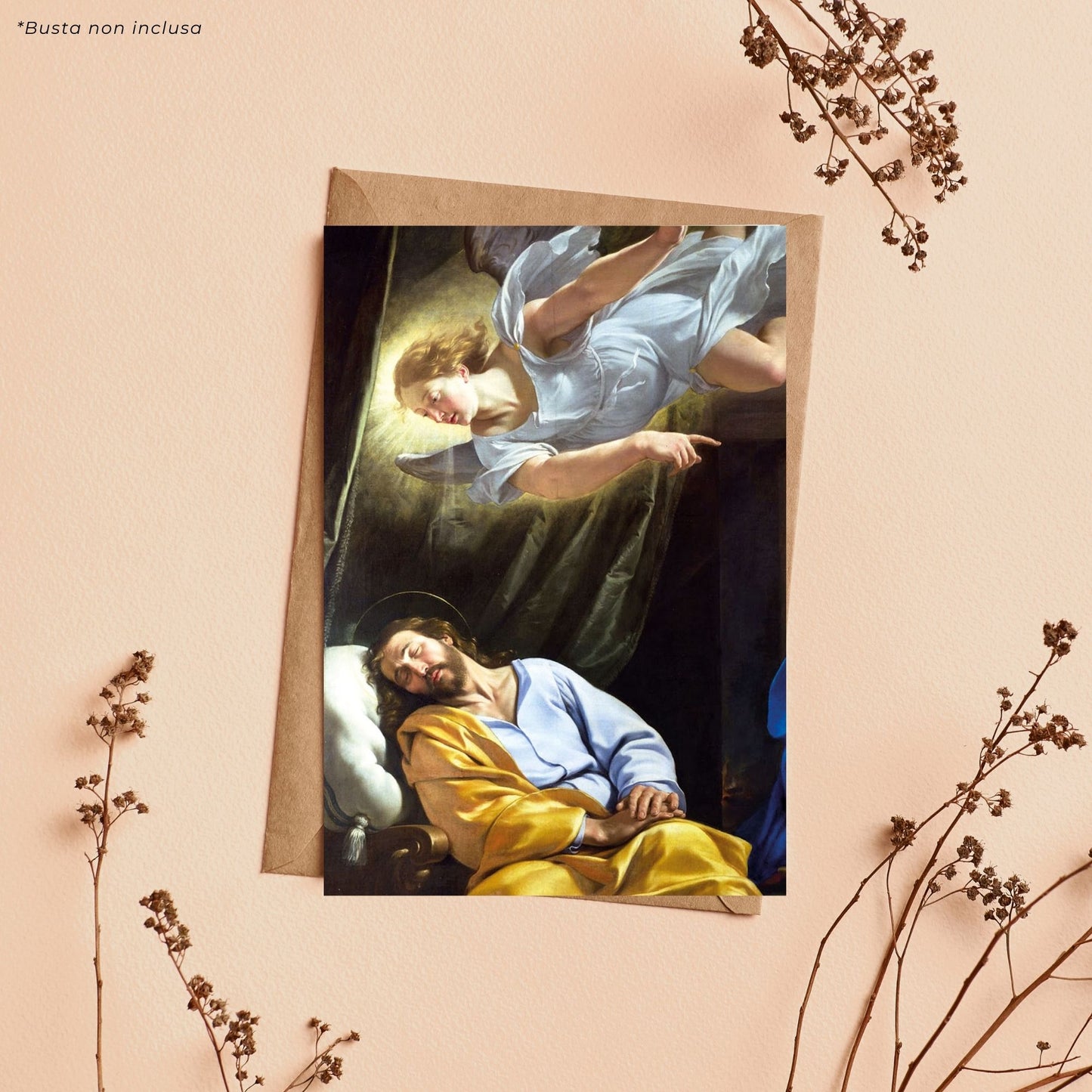 Cartolina San Giuseppe dormiente con retro "Preghiera a San Giuseppe dormiente"