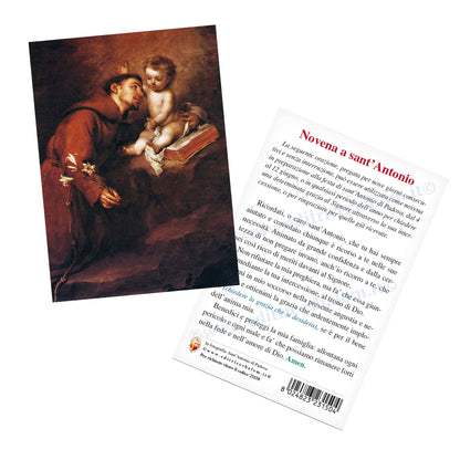 Cartolina sant'Antonio di Padova con Gesù Bambino. Sul retro "Novena a sant'Antonio di Padova"
