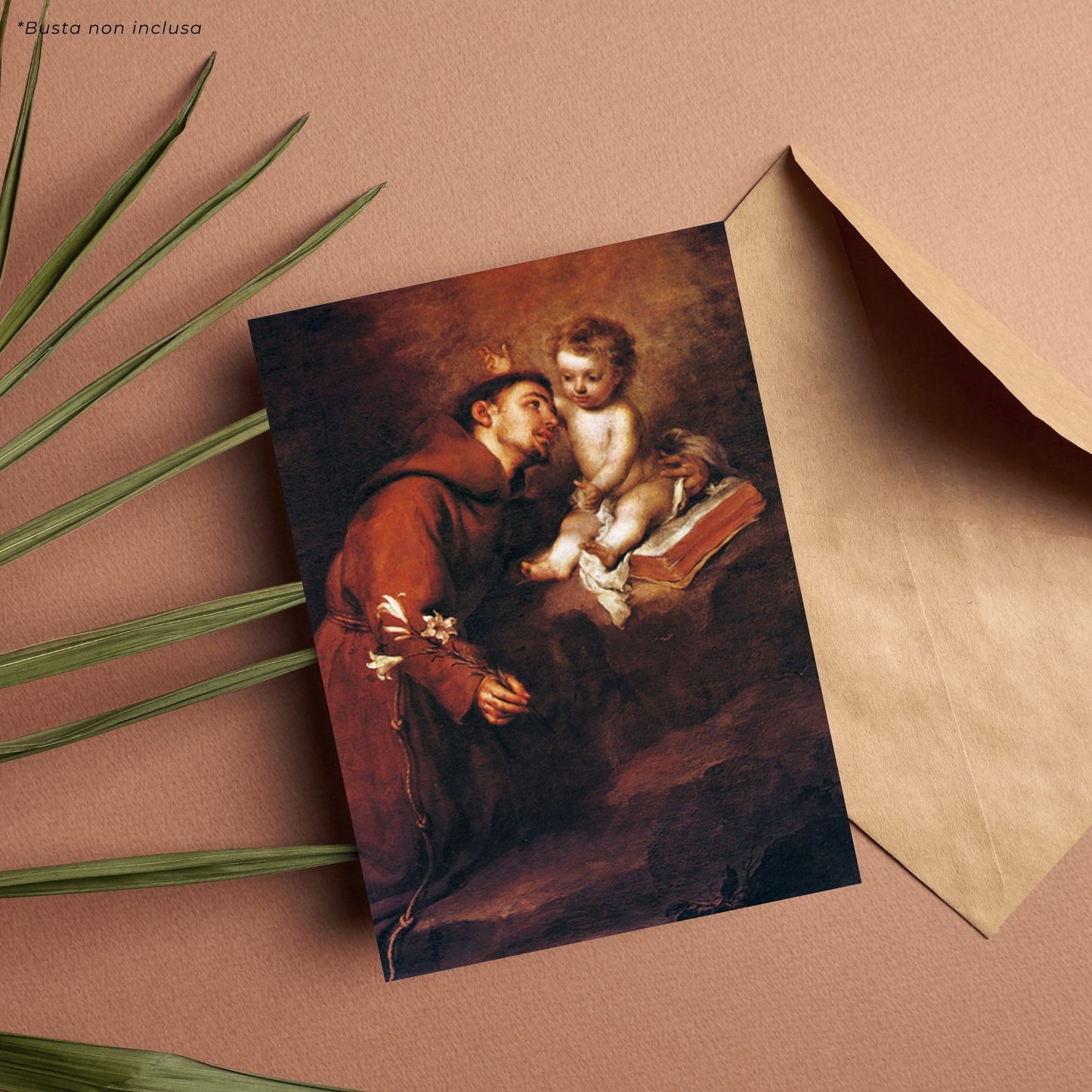 Cartolina sant'Antonio di Padova con Gesù Bambino. Sul retro "Novena a sant'Antonio di Padova"