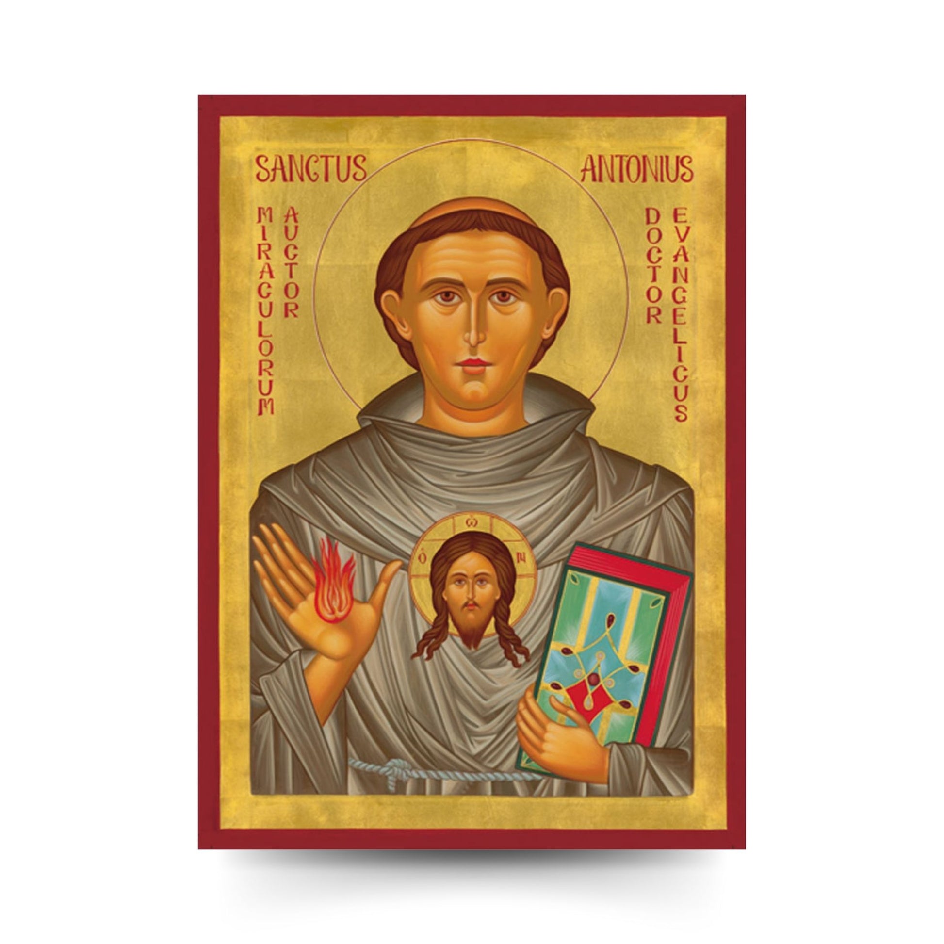 Cartolina icona sant'Antonio di Padova con Gesù Bambino. Sul retro "Novena a sant'Antonio di Padova"