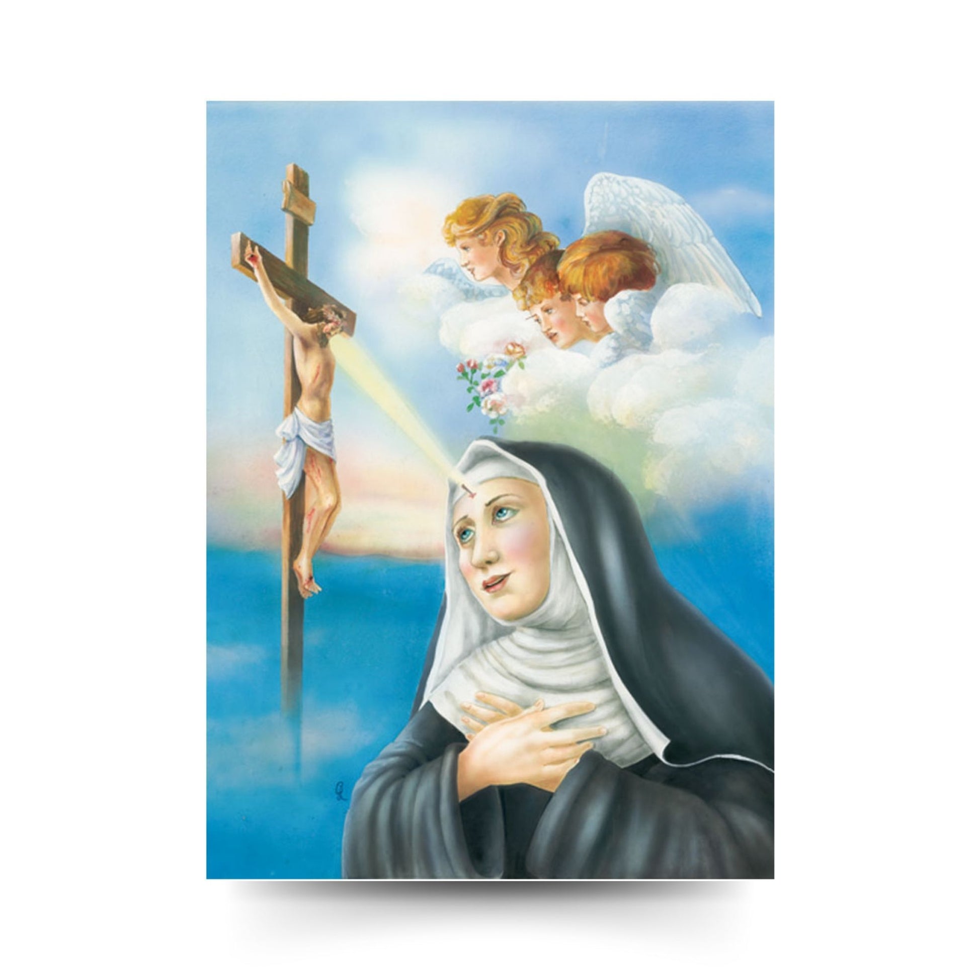Cartolina santa Rita da Cascia. Sul retro "Preghiera del pellegrino"