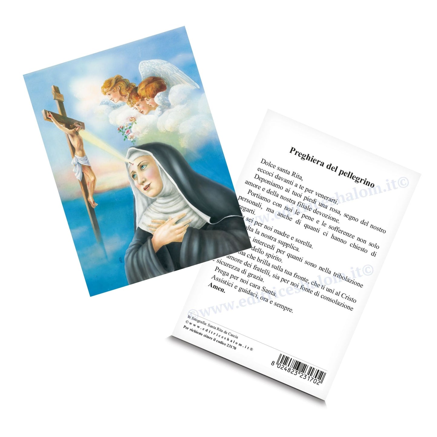 Cartolina santa Rita da Cascia. Sul retro "Preghiera del pellegrino"