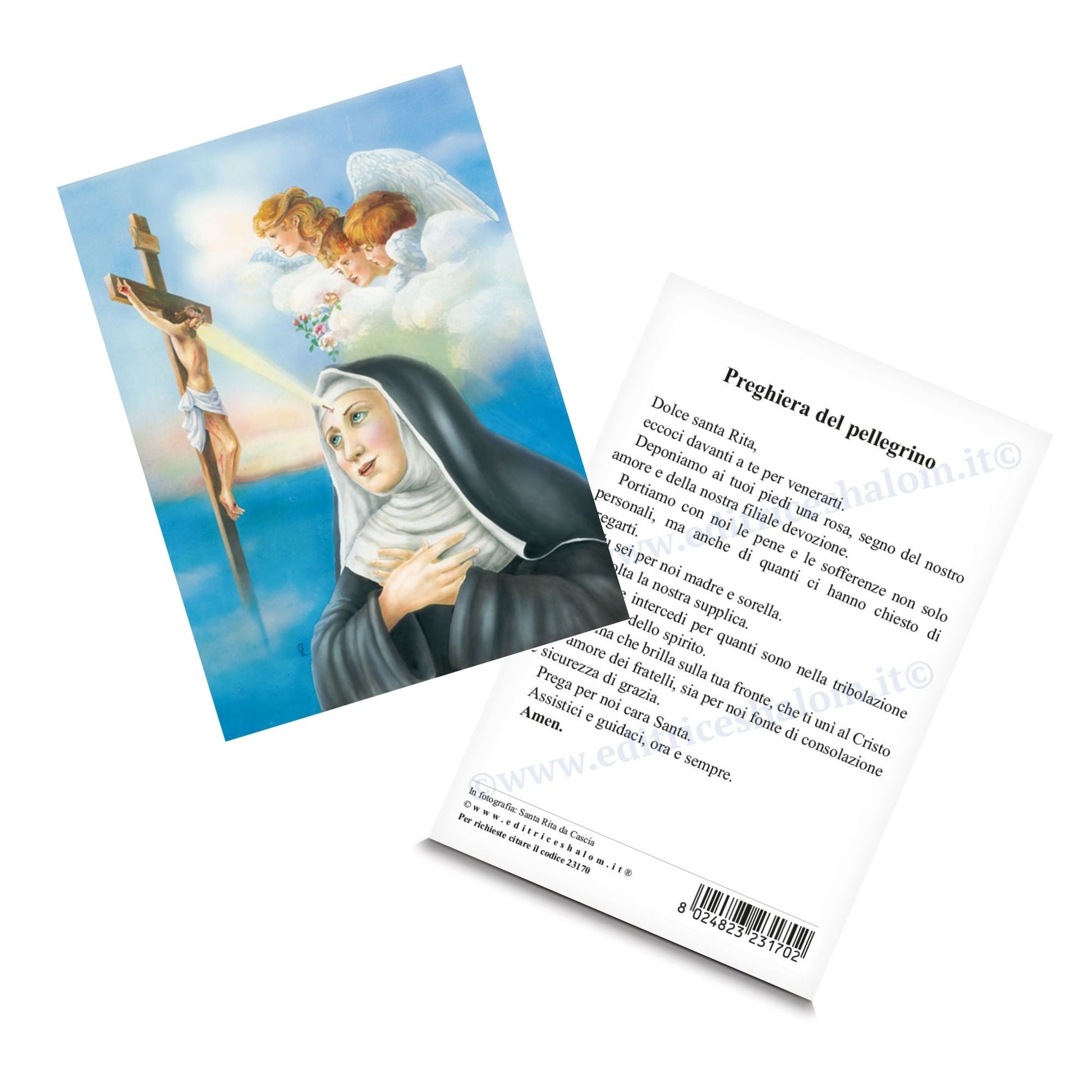 Cartolina santa Rita da Cascia. Sul retro "Preghiera del pellegrino"