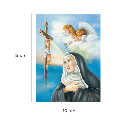 Cartolina santa Rita da Cascia. Sul retro "Preghiera del pellegrino"