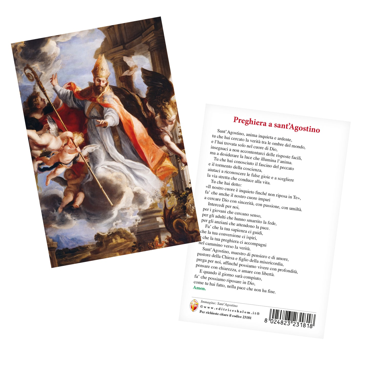 Cartolina sant'Agostino con retro "Preghiera a sant'Agostino"