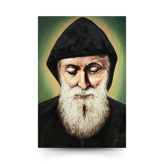 Cartolina san Charbel con retro "Vita di san Charbel Makhlouf"