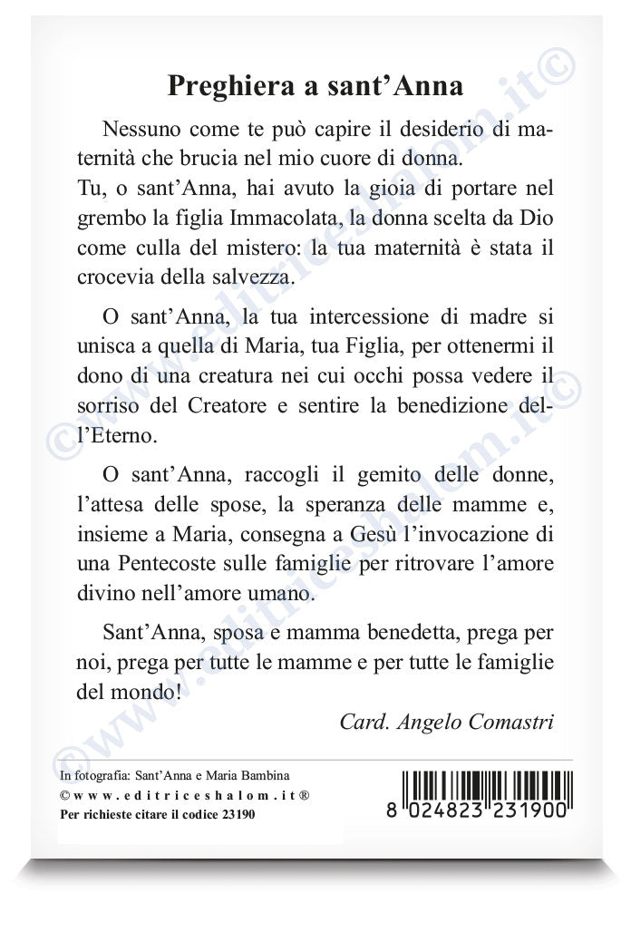 Cartolina sant'Anna e Maria. Sul retro  "Preghiera a sant?Anna"