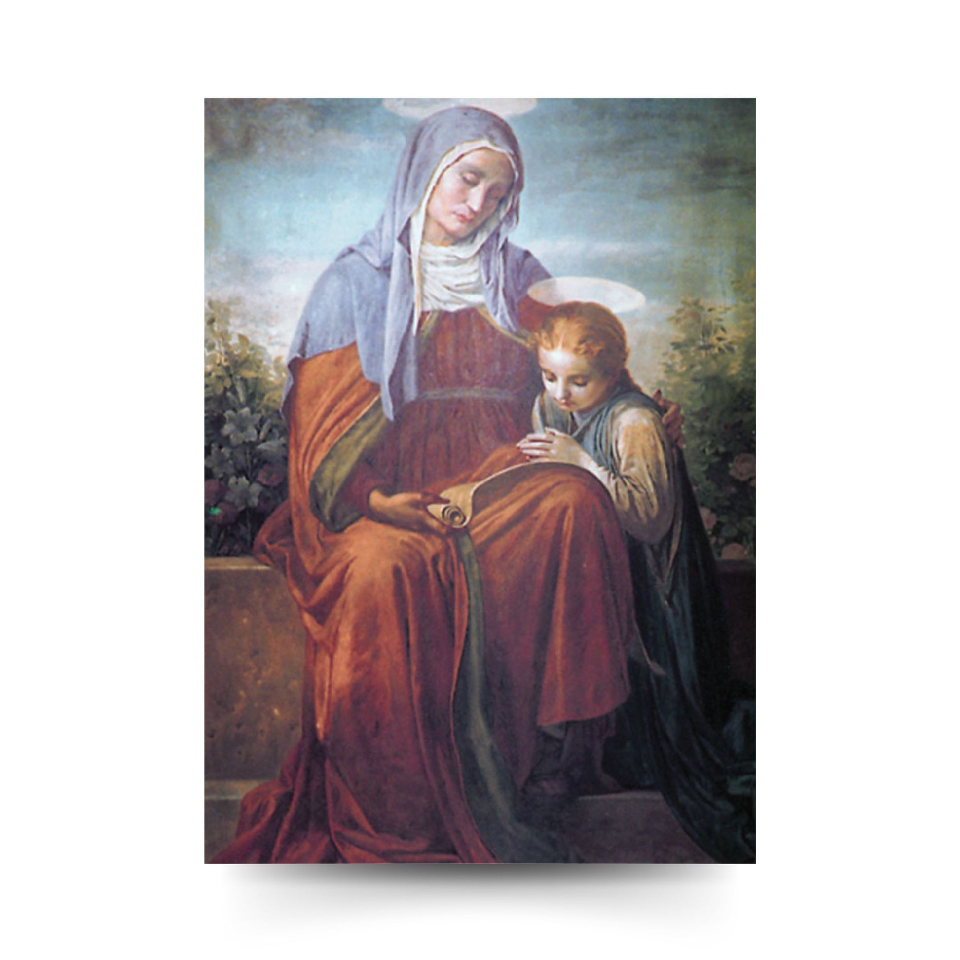 Cartolina sant'Anna e Maria. Sul retro 'Preghiera delle mamme'