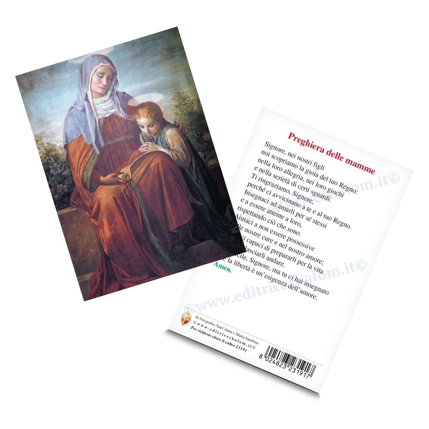 Cartolina sant'Anna e Maria. Sul retro 'Preghiera delle mamme'