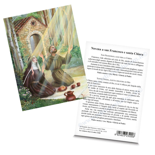 Cartolina san Francesco e santa Chiara. Sul retro "Novena ai santi Francesco e Chiara"
