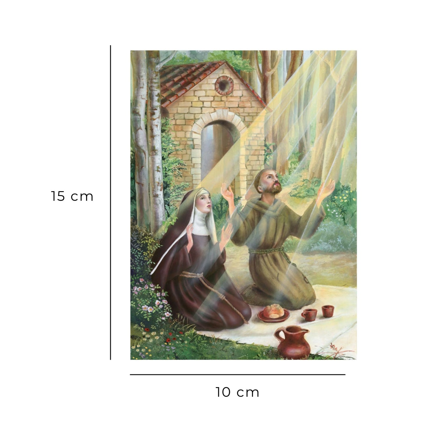 Cartolina san Francesco e santa Chiara. Sul retro "Novena ai santi Francesco e Chiara"