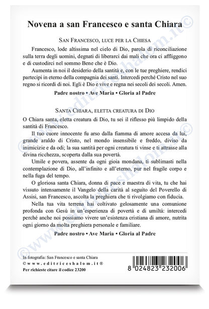 Cartolina san Francesco e santa Chiara. Sul retro "Novena ai santi Francesco e Chiara"