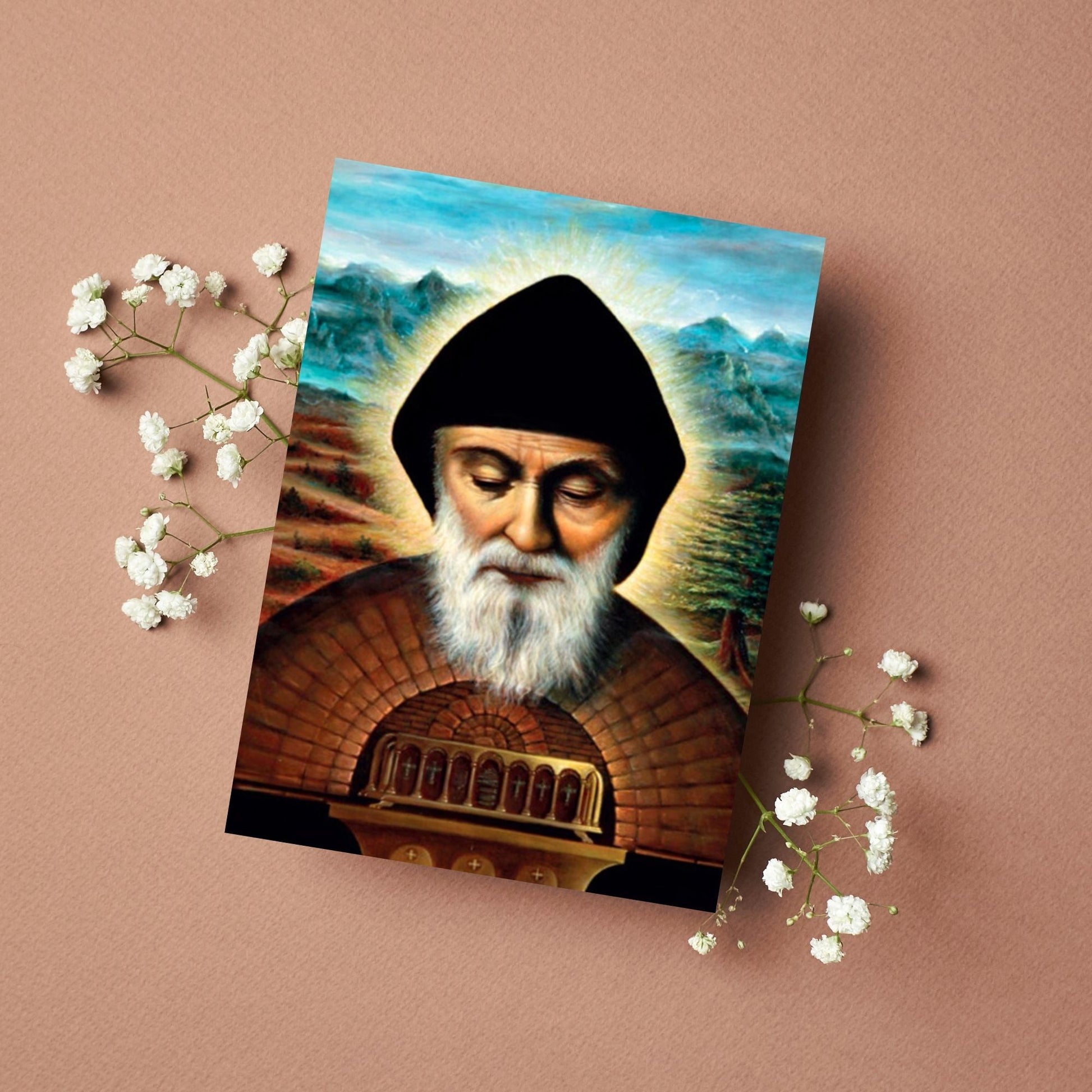 Cartolina San Charbel retro preghiera