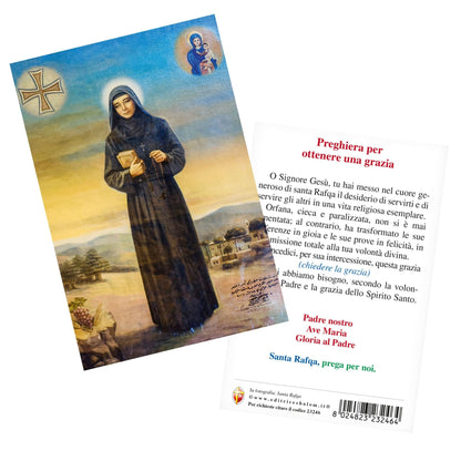 Cartolina Santa Rafqa con retro "Preghiera per ottenere una grazia"