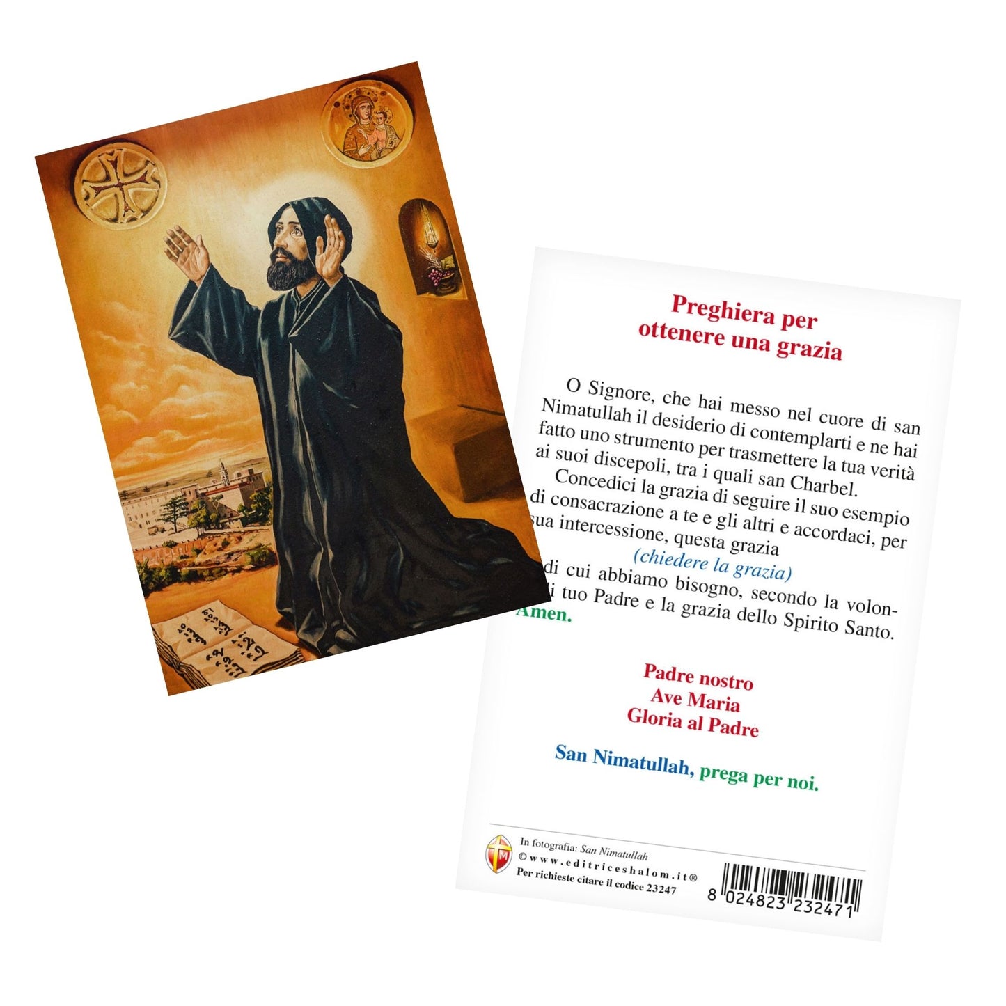 Cartolina beato Nimatulla con retro "Preghiera per ottenere una grazia"