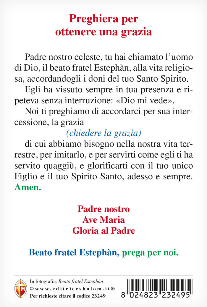 Cartolina frate Stefan con retro "Preghiera per ottenere una grazia"