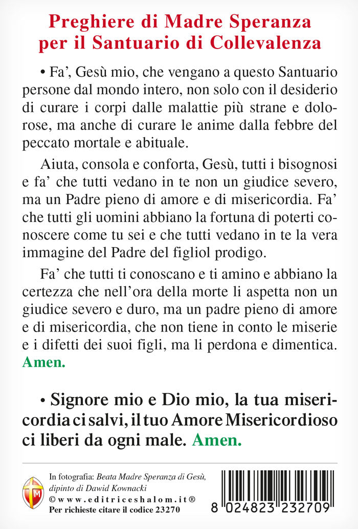 Cartolina dipinto Madre Speranza con retro preghiera "Tutto per amore..."