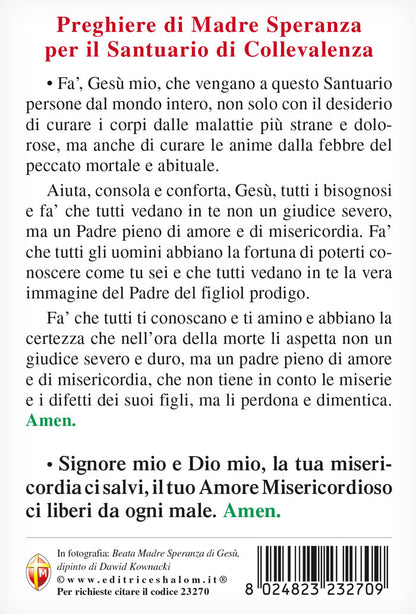 Cartolina dipinto Madre Speranza con retro preghiera "Tutto per amore..."