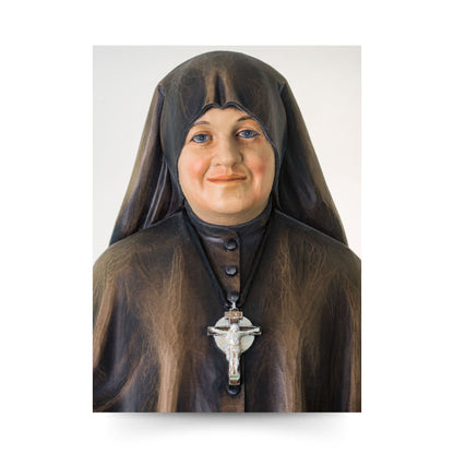 Cartolina Madre Speranza con statua e retro "Preghiera per chiedere l'intercessione della beata Madre Speranza"