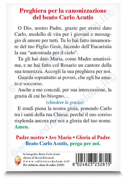 Cartolina Beato Carlo Acutis con preghiera per la canonizzazione 10x15 cm