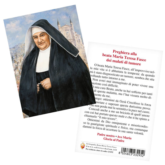 Cartolina Beata Fasce con retro "Preghiera alla beata Maria Teresa Fasce dei malati di tumore"