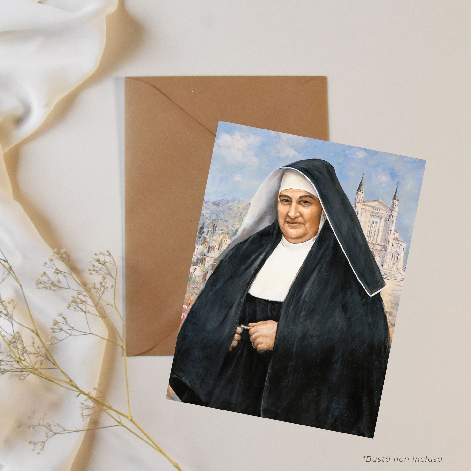 Cartolina Beata Fasce con retro "Preghiera alla beata Maria Teresa Fasce dei malati di tumore"