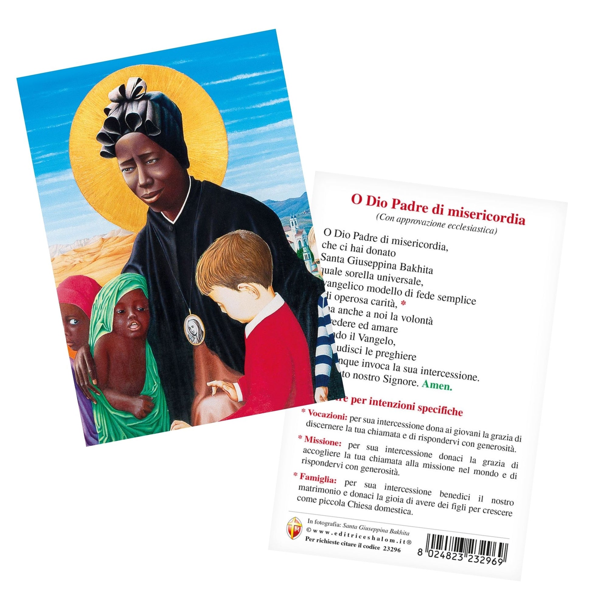Cartolina Bakhita con retro preghiera "O Dio Padre di misericordia"