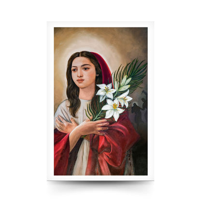 Cartolina santa Maria Goretti con retro preghiera a santa Maria Goretti di san Giovanni Paolo II