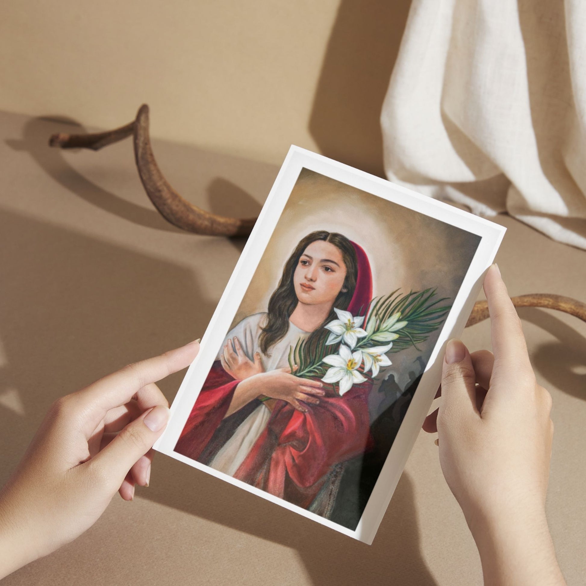 Cartolina santa Maria Goretti con retro preghiera a santa Maria Goretti di san Giovanni Paolo II