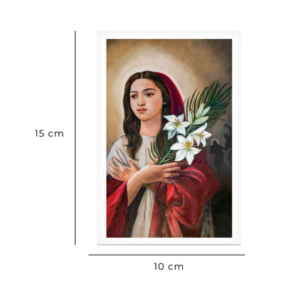 Cartolina santa Maria Goretti con retro preghiera a santa Maria Goretti di san Giovanni Paolo II