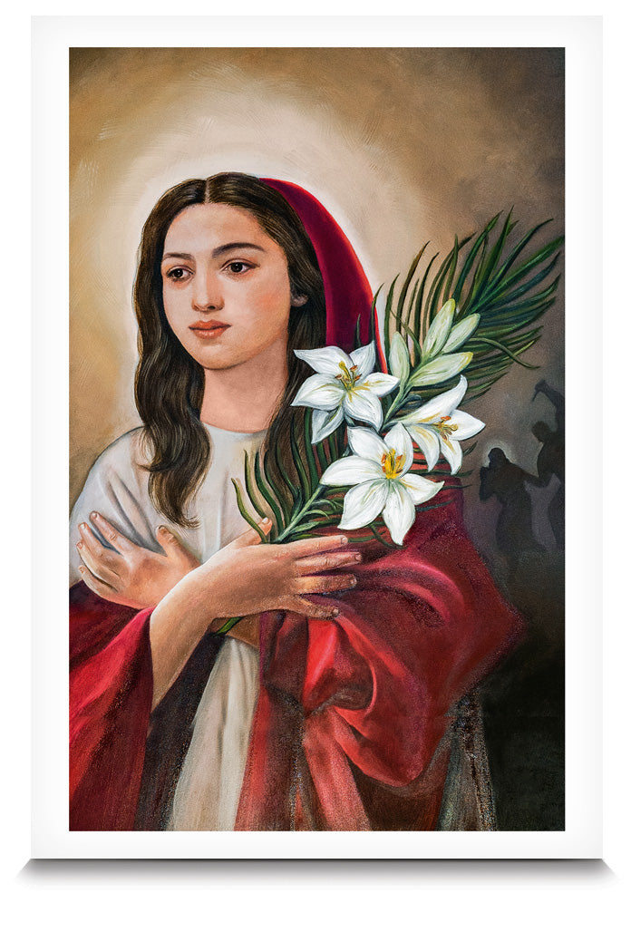 Santino santa Maria Goretti con retro "Preghiera a santa Maria Goretti" di s. Giovanni Paolo II