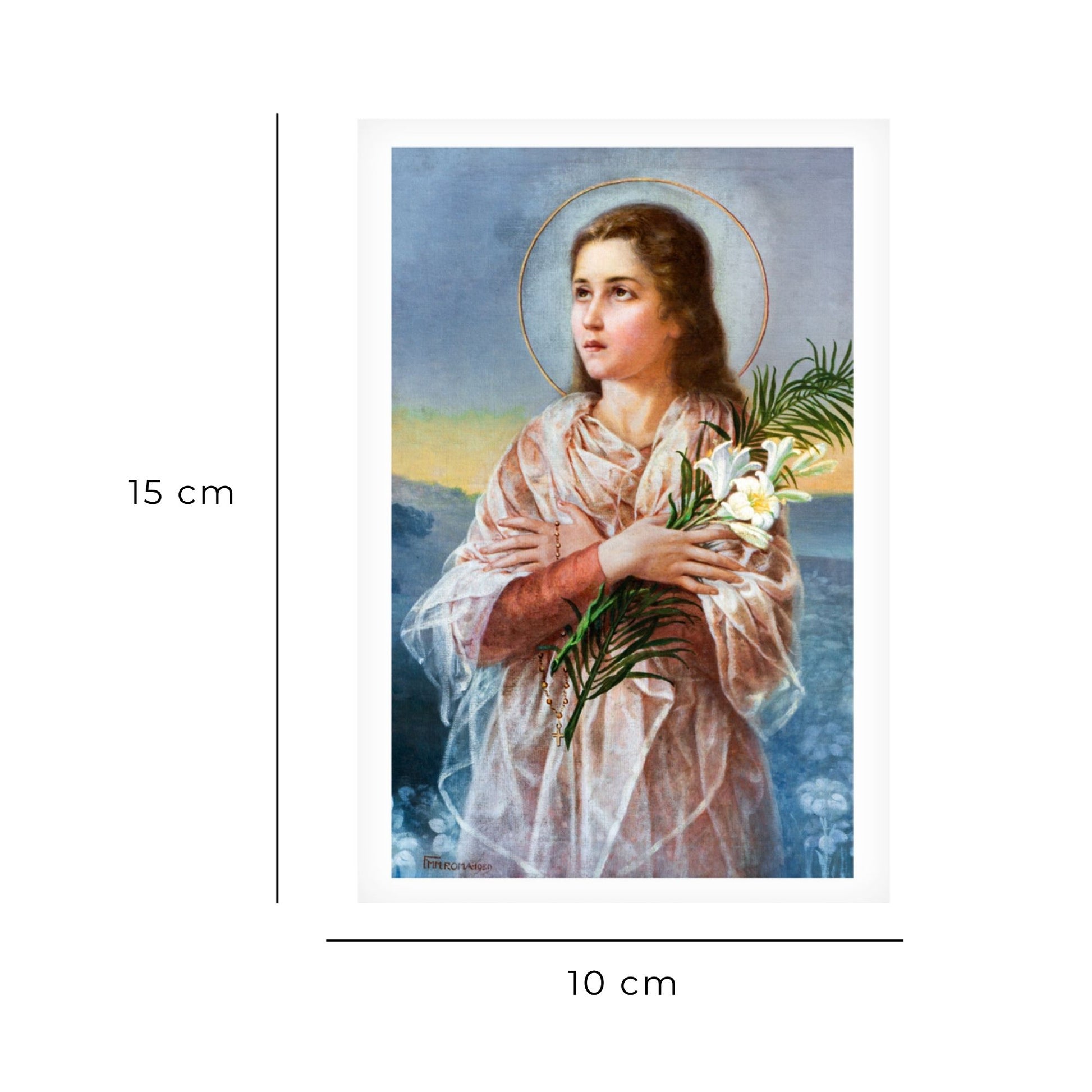 Cartolina santa Maria Goretti, immagine classica, con retro preghiera a santa Maria Goretti di san Giovanni Paolo II